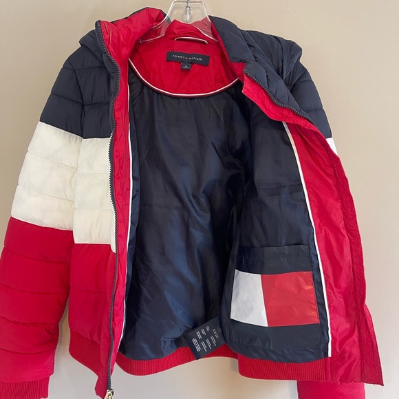 Tommy Hilfiger Women’s Medium Puffer Jacket Winter Coat TH Red White Blue - Picture 5 of 7